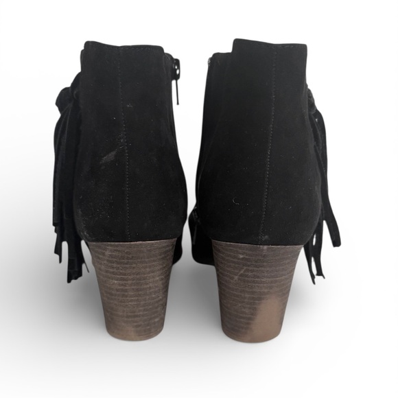 Fergalicious Black Suede Fringe Ankle Boots Women’s 8 Block Heel Western Boho - Picture 4 of 8